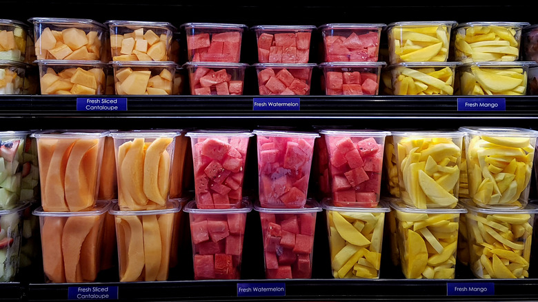 fresh-cut fruit display in grocery