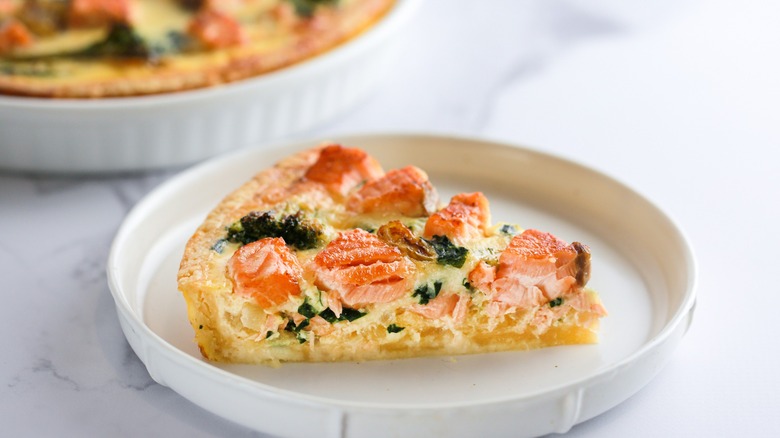 Salmon, kale, and cheese quiche