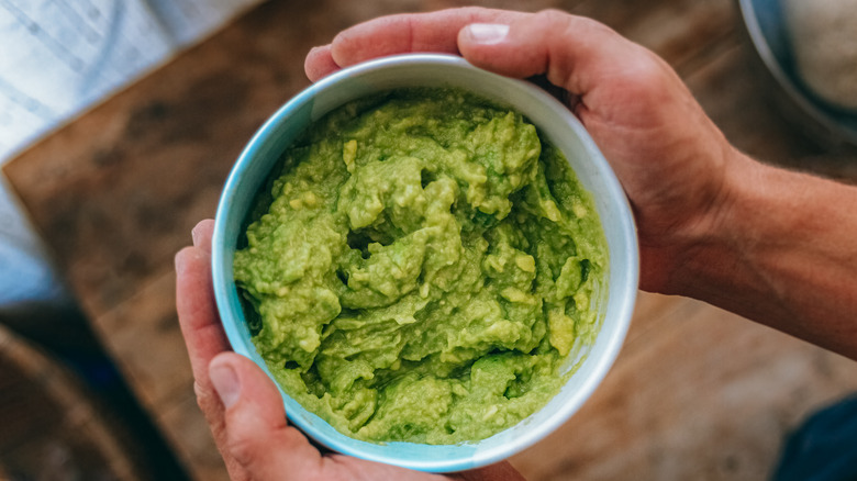 Guacamole in blue bowl