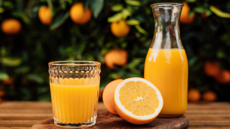 Glasses with fresh orange juice
