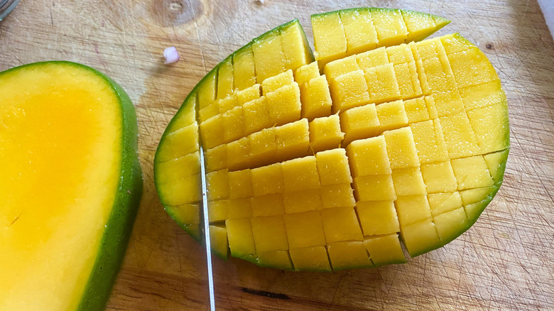 mango on cutting board 