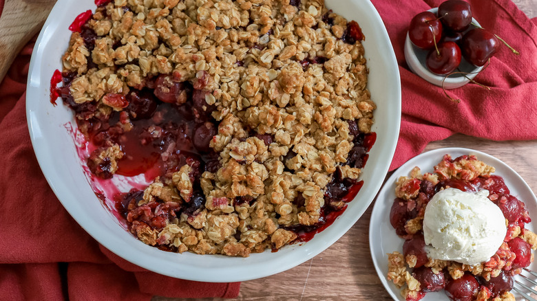 cherry crisp on a table