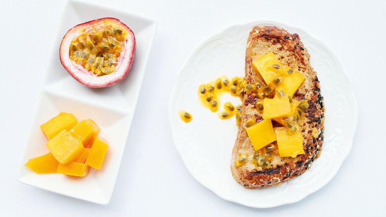 mango toast with passionfruit