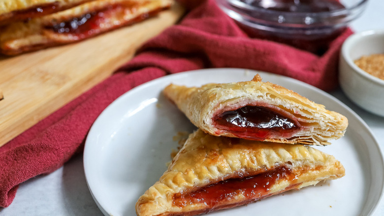 halved cherry turnover on plate