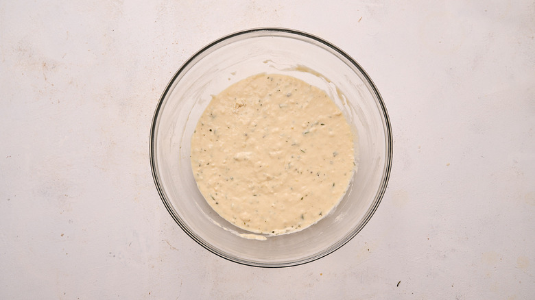 waffle batter in mixing bowl