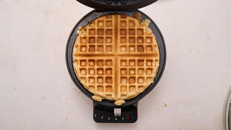 cooked waffle in waffle iron