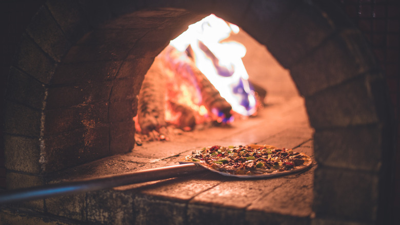 Pizza oven in use