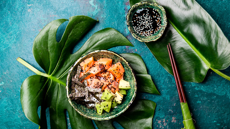 Bowl of poke with dried nori