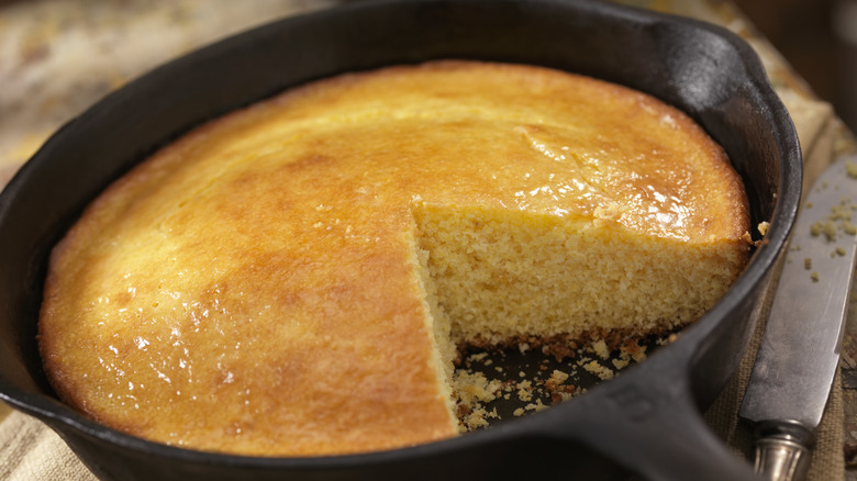 cornbread in a cast iron skillet