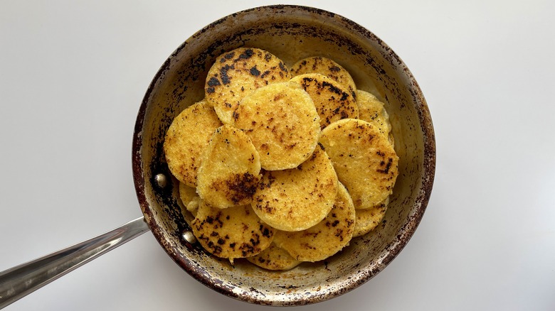 fried polenta arranged in a skillet