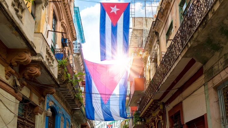 old Havana with Cuban flag