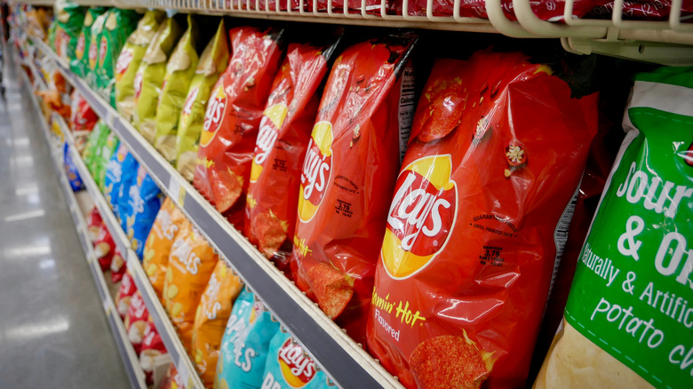 bags of chips on a grocery store shelf