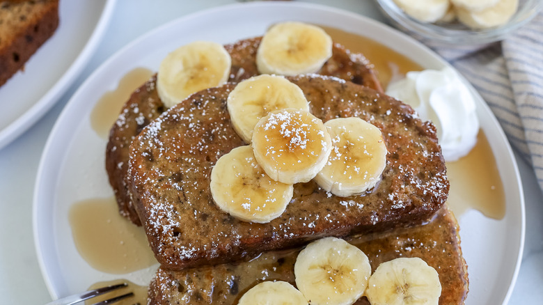 Banana bread French toast on a plate
