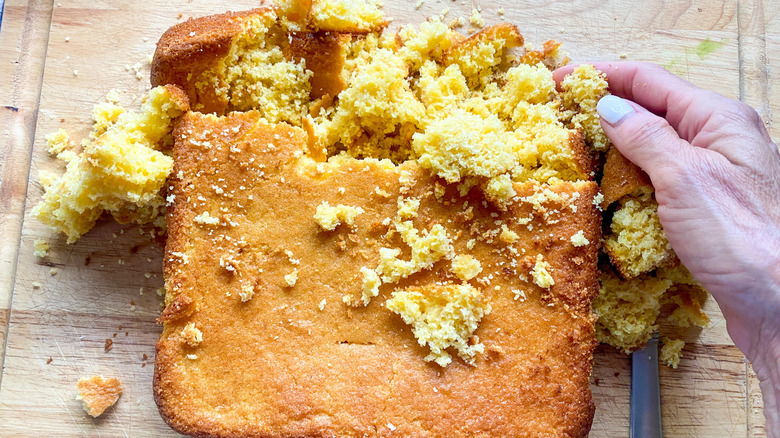 cornbread on cutting board