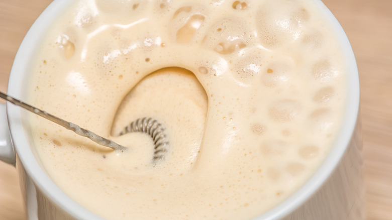 Frothed coffee foam up-close