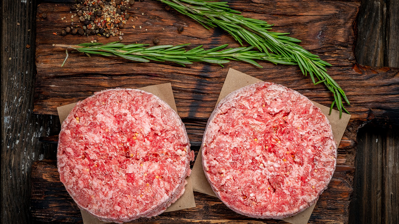 Frozen burgers, thyme, and peppercorns