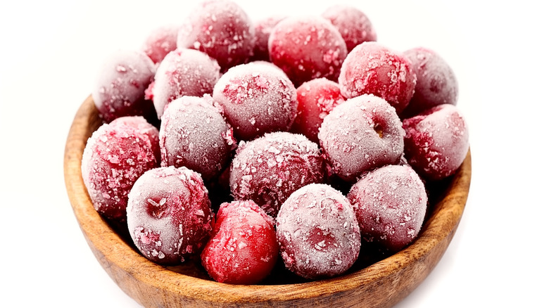 Frozen cherries in a bowl