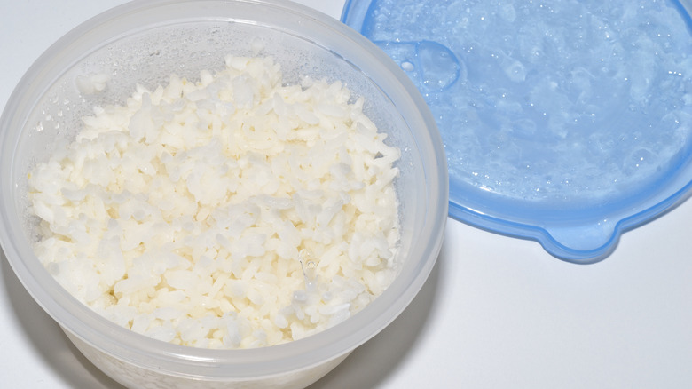 Resealable container of frozen rice