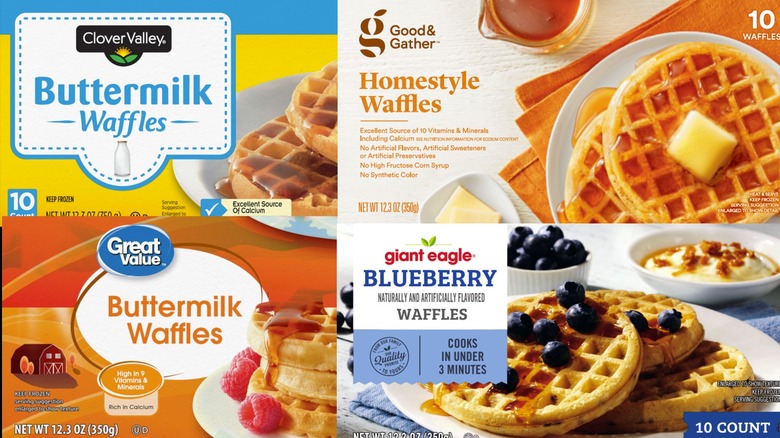 Collage of four recalled frozen waffle brands