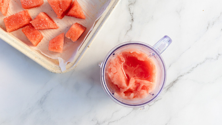 Blend in cup with frozen watermelon