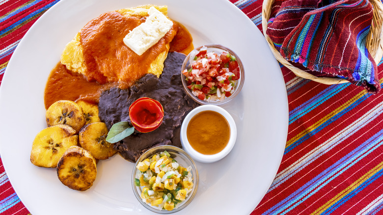 plate with plantains and black beans