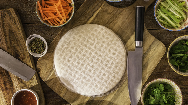 rice paper on cutting board