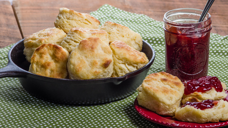 Homemade fried biscuits with fresh preserves