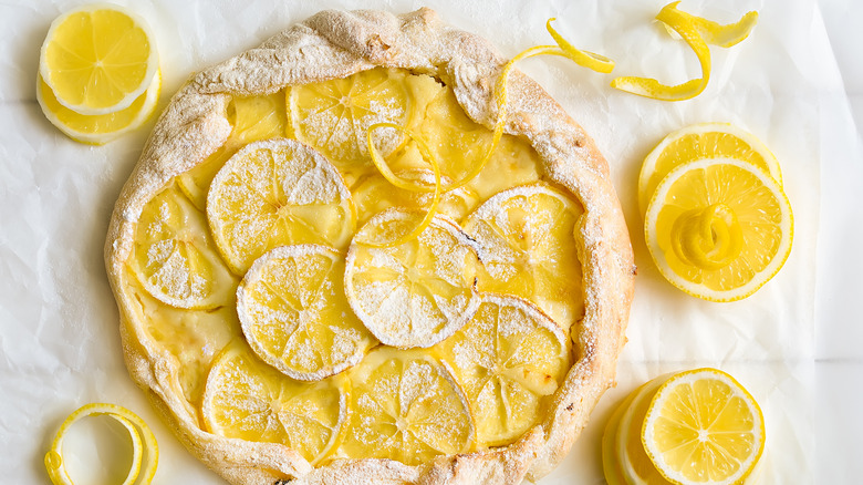 Caramelized lemons on lemon tart