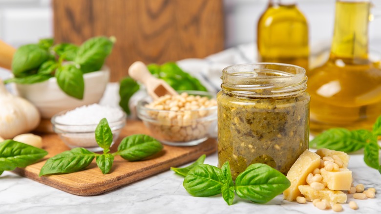 Home made pesto with basil and parmesan