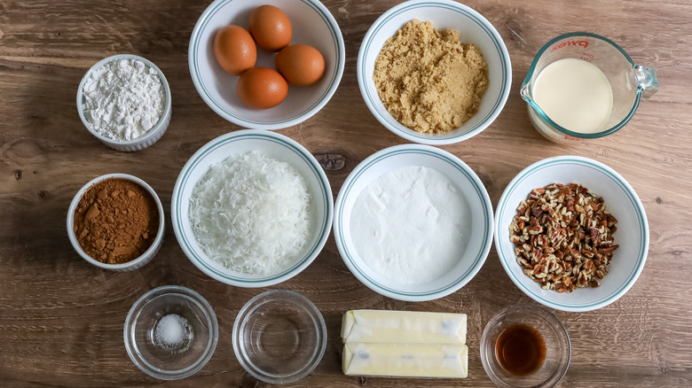 ingredients for fudgy coconut brownies