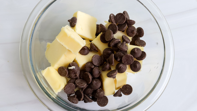 butter and chocolate chips in bowl