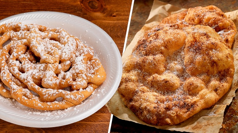 Funnel cake next to an elephant ear