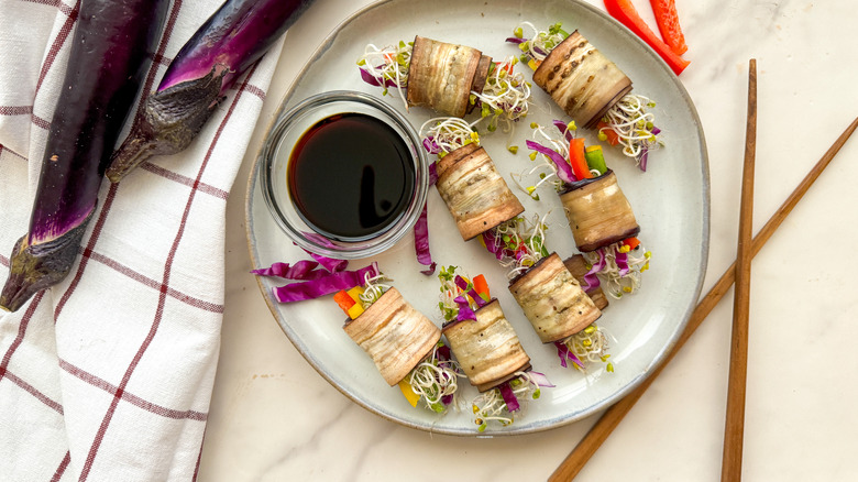 gaji mari on plate with bowl of soy sauce and chopsticks