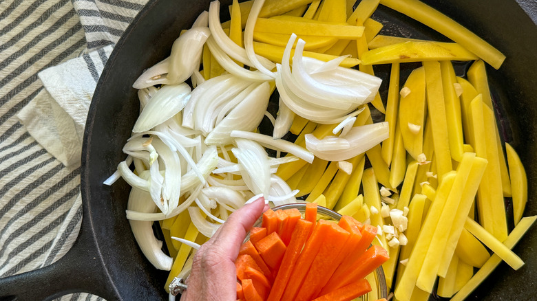 vegetables to a pan