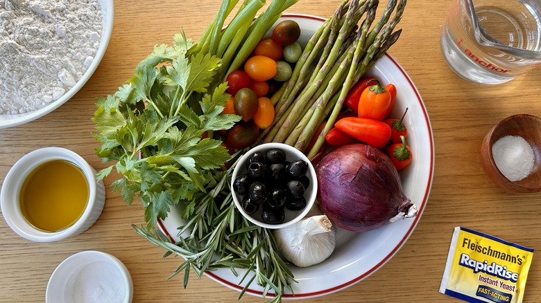 Ingredients for garden art vegetable focaccia