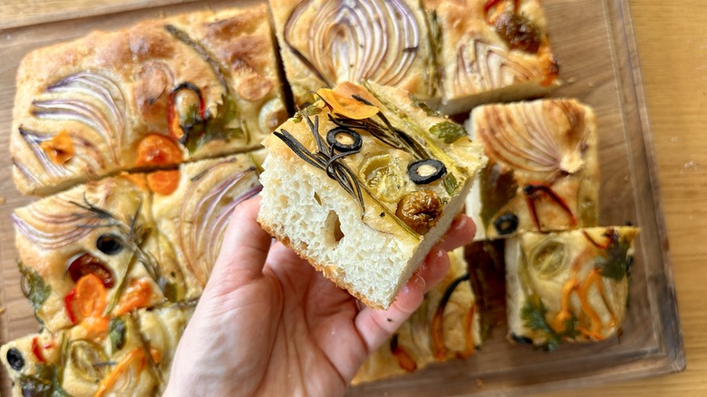 Cut squares of focaccia