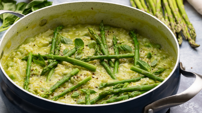 Asparagus and broad bean risotto