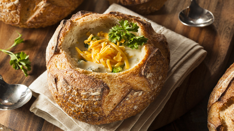 broccoli cheddar soup bread bowl