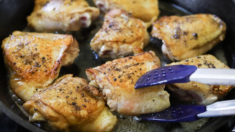 chicken thighs in pan 