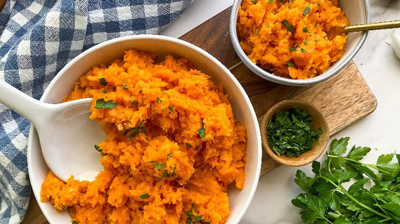 mashed sweet potatoes in bowls