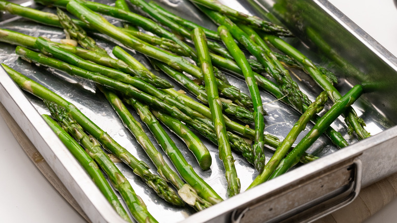 Asparagus in an oven tray