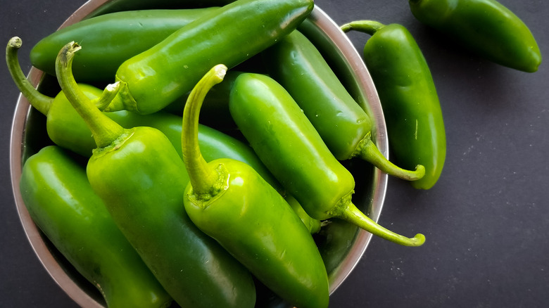 bowl of green jalapeños