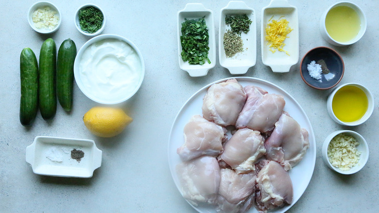 Greek chicken and tzatziki ingredients