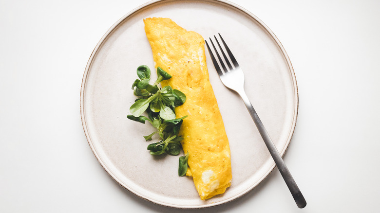 French-style omelet on white plate 