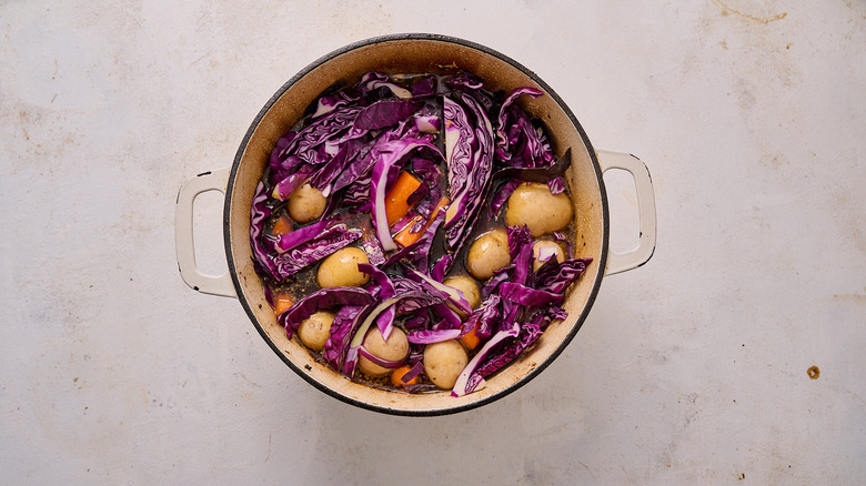 vegetables in pot with meat