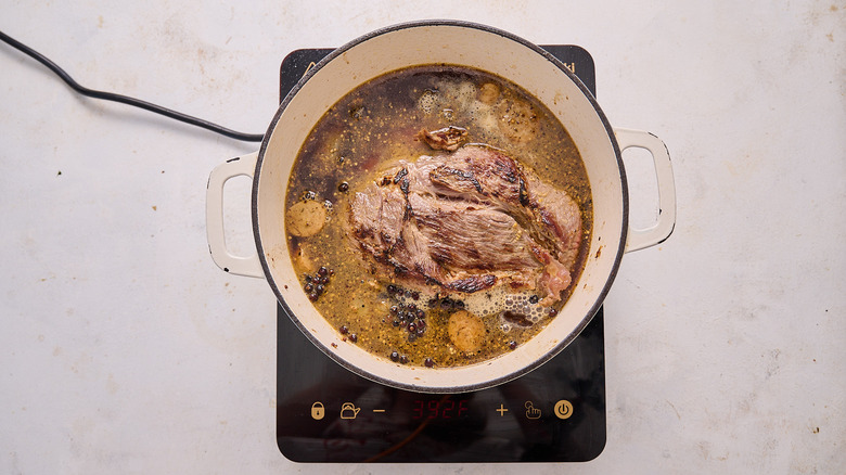 beef in broth in pot