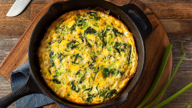 spinach frittata in cast iron pan