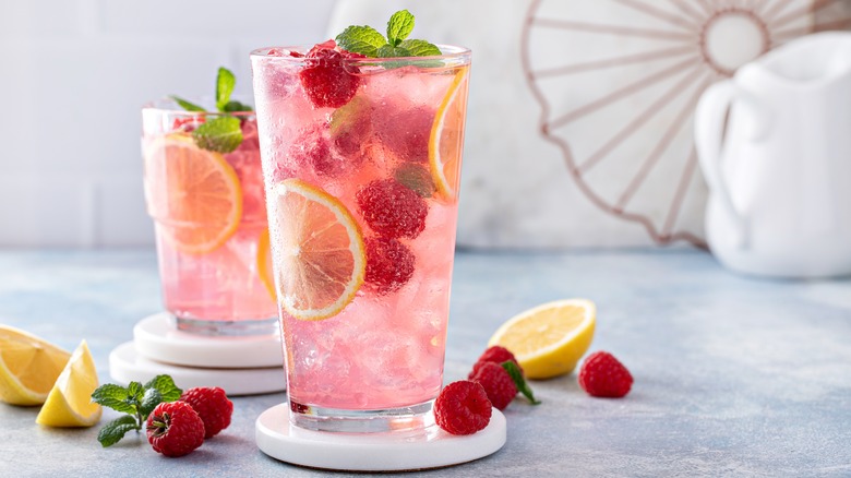 Two fruity drinks ready to serve