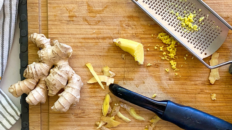 grated ginger on board