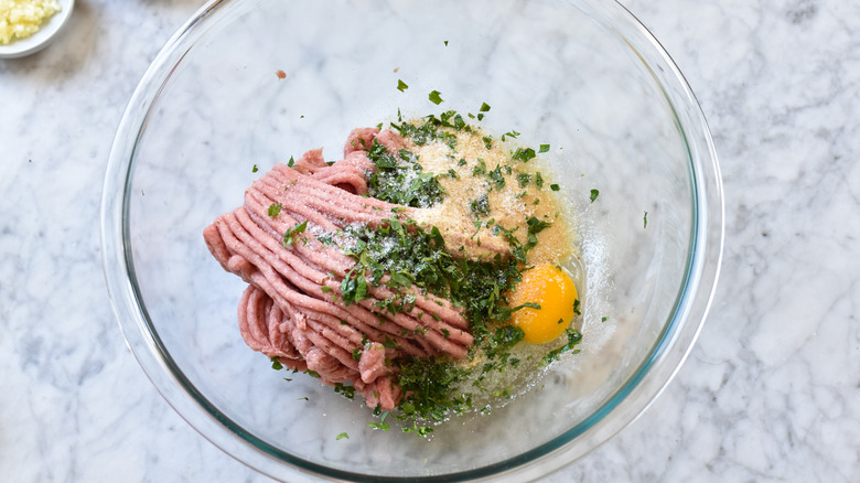 mixing ingredients for turkey meatballs